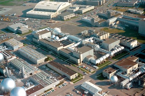 An aerial image of the completed NASA Ames Center
